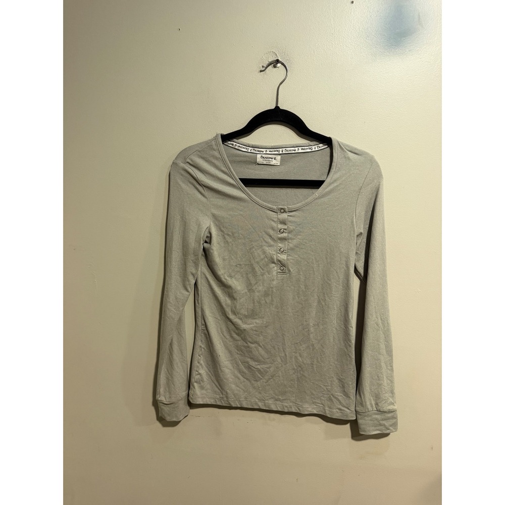Bearpaw Womens Long Sleeve Henley Top Light Gray Heather Snap Neck Small